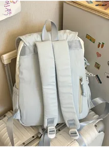 Light blue canvas casual backpack soft school bag lightweight daily travel daypack for women