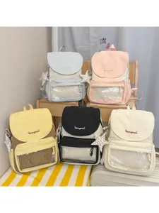 Cute multi-color canvas backpack with transparent front pocket sweet daily travel school bag