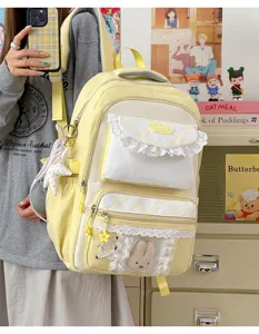 Sac à dos mignon à volants en dentelle jaune ballet pour fille école voyage