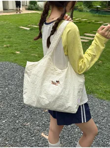 Canvas shopper tas voor vrouwen schattige hond borduurwerk casual schoudertas dagelijkse forens tas