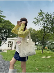 Minimalistische gekreukte canvas shopper voor dames, casual veelzijdige schoudertas.