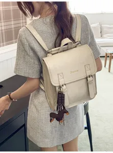 Korean casual large capacity backpack detail, stylish women's chic daily rucksack bag.