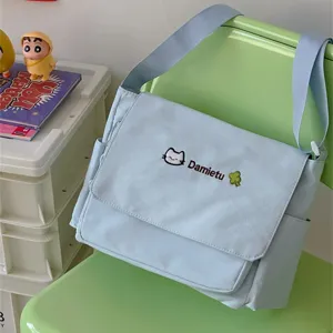 Cute student messenger bag, light shoulder crossbody bag with embroidery, ins style
