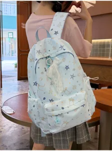 Zaino coreano dolce con stampa stelle e conchiglie e fiocco borsa scolare leggera casual
