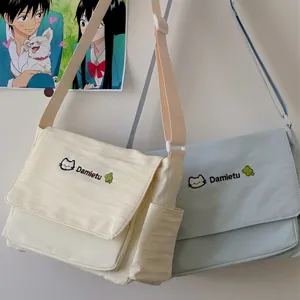 Canvas messenger bag cute Japanese ins style shoulder bag for students casual crossbody bag