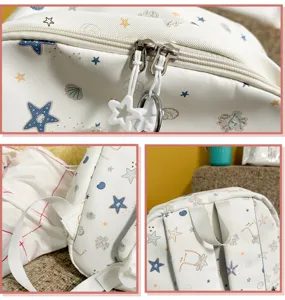 Zaino casual con stampa di stelle e conchiglie, borsa scolastica in tela leggera giornaliera.