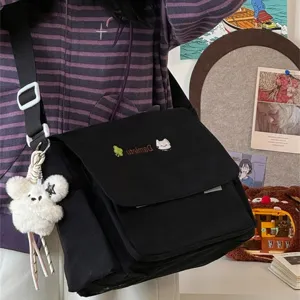 Japanese style cute canvas messenger bag for student lightweight casual crossbody bag