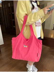 Schattige tekenfilm hond borduurwerk roze shopper dames casual dagelijkse schoudertas