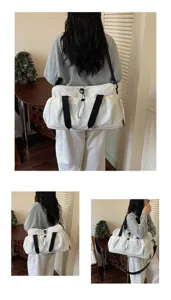 Canvas travel duffel bag large capacity gym shoulder cross body bag for men and women detail view