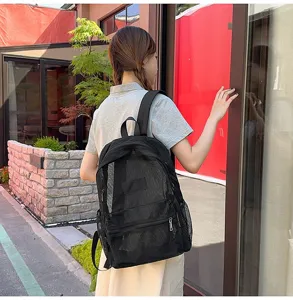 Sac à dos en filet noir pour étudiant loisirs cartable grande capacité design tendance quotidien