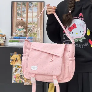 Rosa Canvas Umhängetasche mit Sternen-Print lässige tägliche Schultertasche für Damen.