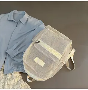 Grand sac a dos en maille, cartable decontracté élégant pour étudiants, sac de rangement durable.