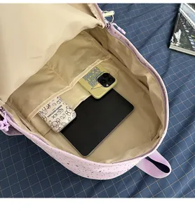 Zaino casual minimalista viola chiaro con motivo a stelle dettaglio della tasca interna