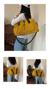 Large capacity yellow travel duffel bag with shoulder strap for casual fitness and sports.