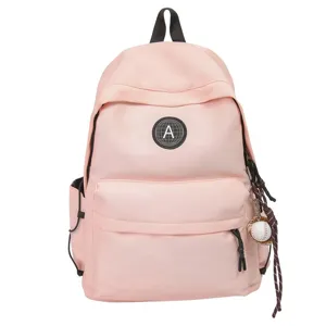 Pink nylon student backpack minimalist casual school bag large capacity daily travel bookbag