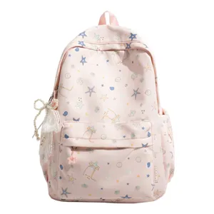 Zaino scolastico rosa con stampa stella oceano e ciondolo di perla zainetto casual per donne