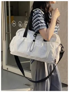 Large capacity sports gym bag with wet dry separation, white travel duffel for daily use.