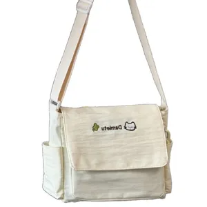 Japanese ins cute canvas messenger bag for student lightweight shoulder crossbody bag