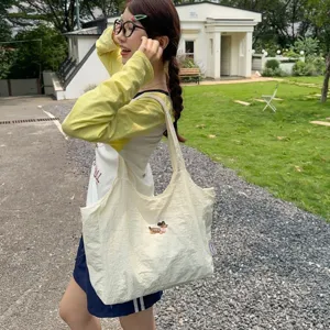 Casual schattige geborduurde hond canvas shopper voor vrouwen, dagelijkse minimalistische tas.