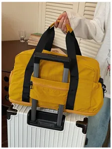 Large yellow travel duffel bag luggage sleeve weekender gym bag for outdoor short trips