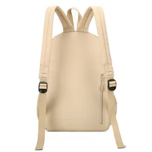 Minimalist beige casual backpack rear view, perfect for daily commuting and school.