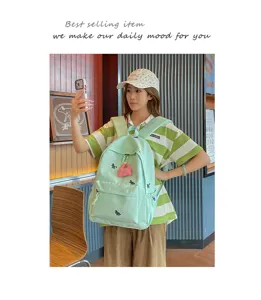Cute mint green canvas school backpack for students casual daily travel cute embroidery design