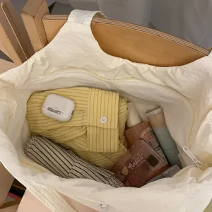 Minimalistische canvas shopper voor dames, grote capaciteit, dagelijkse schoudertas hoofdaanzicht