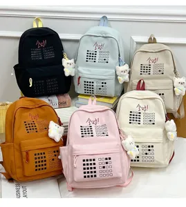 Large capacity student casual backpack with cute bear pendant, multi-color school bag for daily.