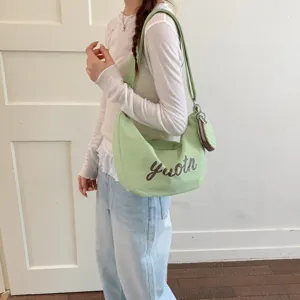 Summer dopamine green shoulder bag with wide strap and pouch chic casual crossbody bag for women