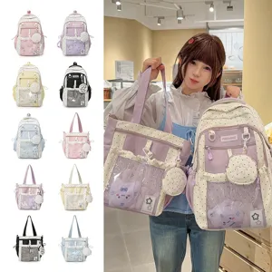 Mochila y bolso transparente de estilo japonés lindo para estudiantes con peluche tierno