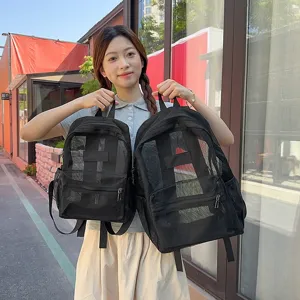 Sac à dos en filet de grande capacité mode loisir pour étudiants, cartable unisexe noir pratique