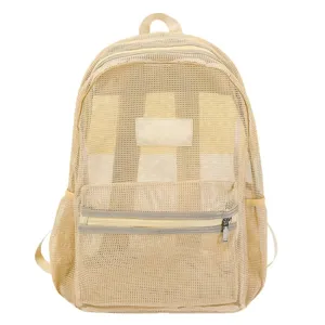 Sac à dos en filet grand format pour les étudiants, cartable respirant et tendance beige.