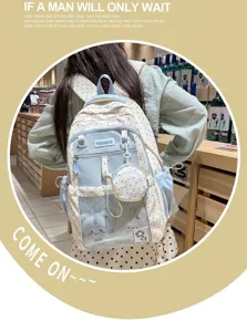 Lindo bolso de ita transparente de topos japoneses con estuche redondo para uso diario escolar.