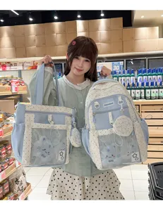 Lindo conjunto de mochila y bolso de lunares transparentes estilo japonés para niñas.