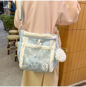 Bonito bolso ita transparente de estilo japonés con diseño de lunares y correa para estudiantes.