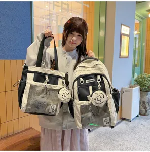 Lindo bolso de mochila y tote transparente con lunares japoneses para estudiantes y viajes.