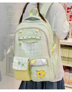 Japanese style cute sweet aesthetic dual shoulder backpack with transparent window and star details.
