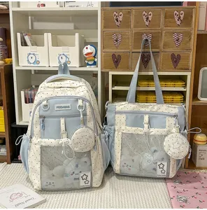 Conjunto de mochila y bolso Ita transparente, bonita bolsa escolar de lunares azules gran capacidad.