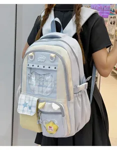 Sweet Japanese style kawaii school backpack with clear window and multi pockets for daily use.