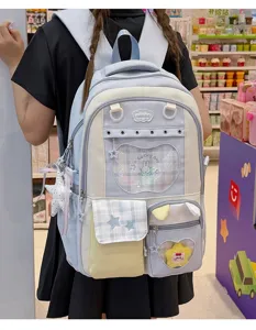 Cute Japanese style school backpack with sweet color block design for daily use and travel.