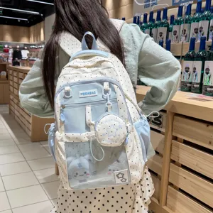 Mochila Ita Transparente Japonés Lindo Lunares Bolsa Escolar Gran Capacidad Mochila Casual Con Bolsillo Transparente Para Mujeres Niñas