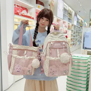 Lindo conjunto japonés de mochila y bolso shopper ita transparente para niñas, gran bolsa de viaje.
