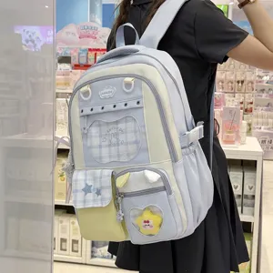 Cute Japanese aesthetic pastel blue school backpack for teen girls casual daypack