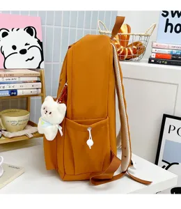 Large capacity orange backpack school bag for student travel casual daily use durable design