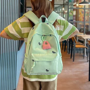 Light green cute embroidered school backpack casual daypack for students daily travel use