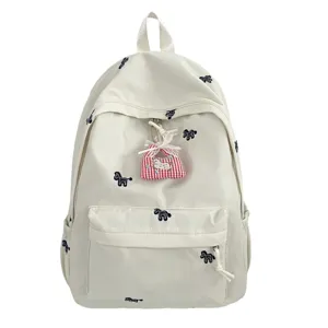 Cute canvas school backpack for students, minimalist daily casual daypack with cute embroidery.