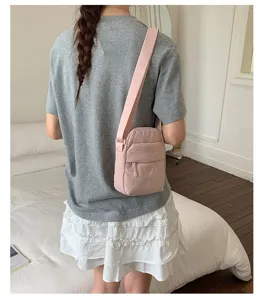 Pink textured small crossbody bag, casual daily shoulder bag for stylish women and girls.