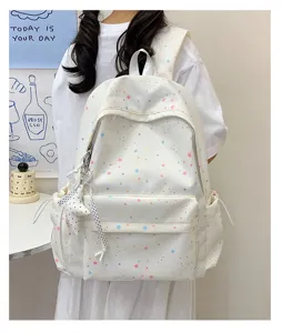 Detailed view of the dreamy star print canvas backpack for daily commuting and student use.