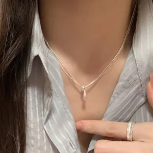 Women double layer teardrop necklace sweet minimalist clavicle chain exquisite neck jewelry