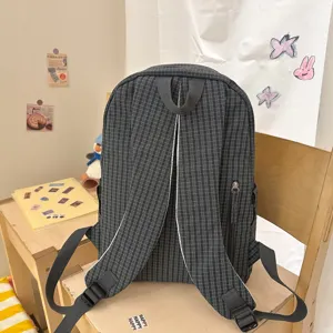 Black and white grid backpack casual student school bag daily lightweight daypack